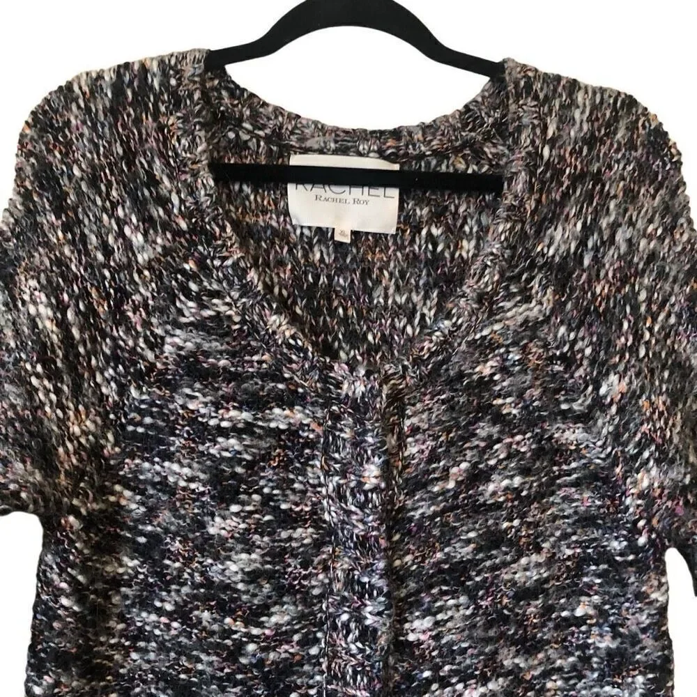 Rachel Rachel Roy Black & Pink Wool Blend Chunky Knit Sweater Coat Size M